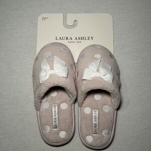 Woman's Slippers Small Size 5-6 Pink with Polka Dots & Bow by Laura Ashley